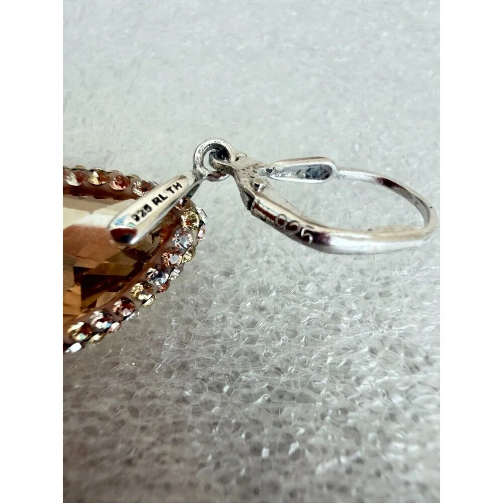 925 Sterling Silver Golden Shadow Crystal Teardrop Halo Leverback Earrings Eleg